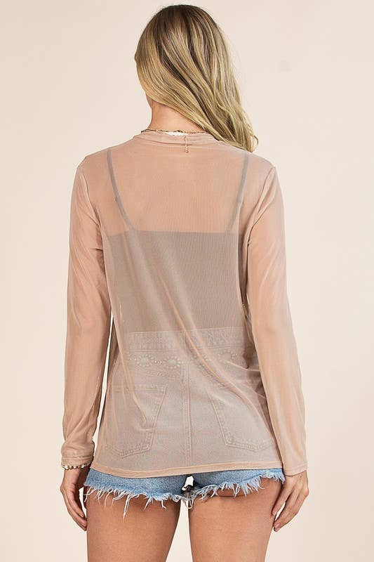 Nude Mock Neck Mesh Top